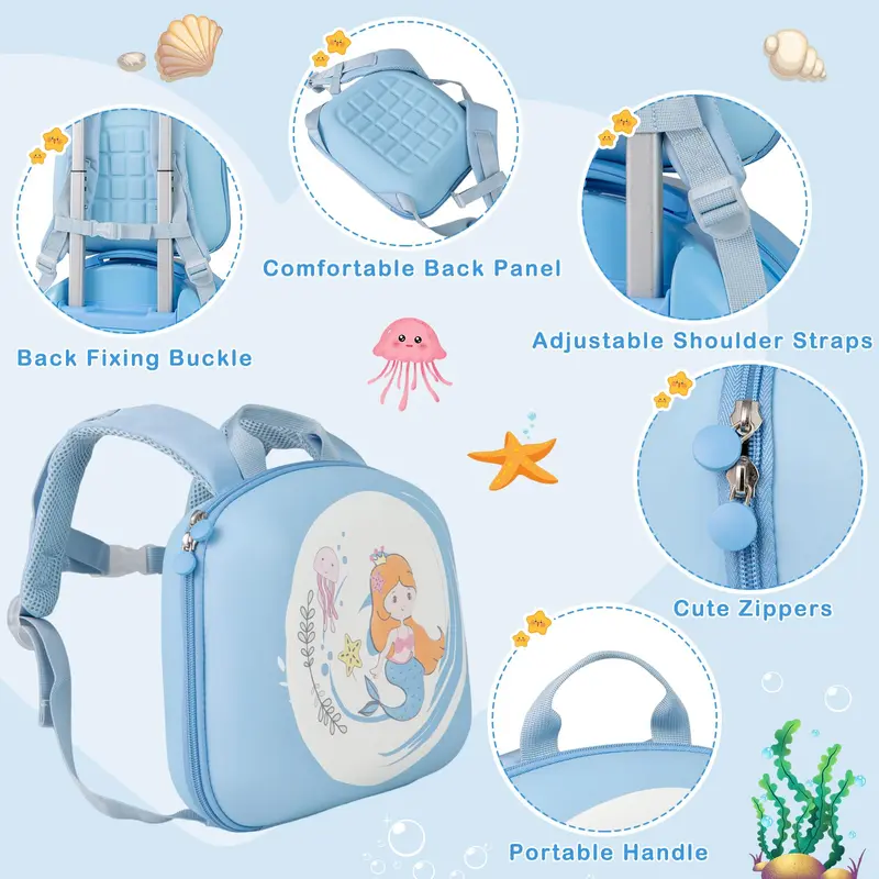 Goplus 4-teiliges Kinder-Koffer-Set, 14"-Handgepäck-Koffer mit Hartshell und 4-Rad-Drehlaufwerk sowie 10"-Rucksack
