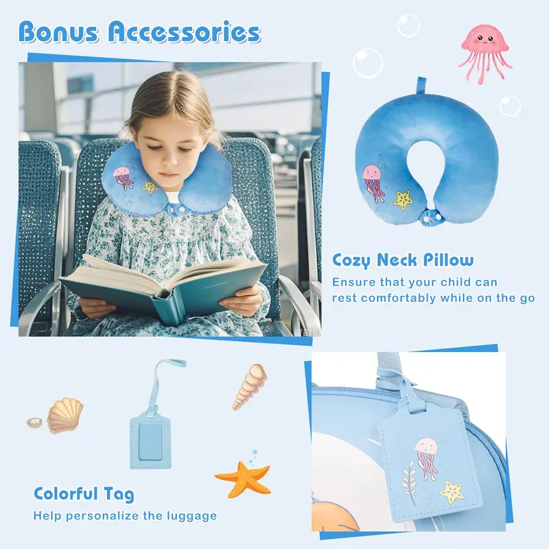 Goplus 4-teiliges Kinder-Koffer-Set, 14"-Handgepäck-Koffer mit Hartshell und 4-Rad-Drehlaufwerk sowie 10"-Rucksack