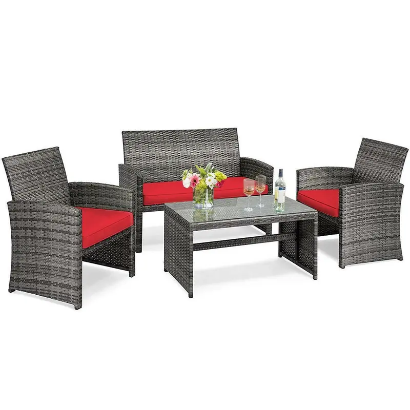 Goplus 4-teiliges Rattan-Möbelset für die Terrasse, Wicker-Rattan-Möbelset