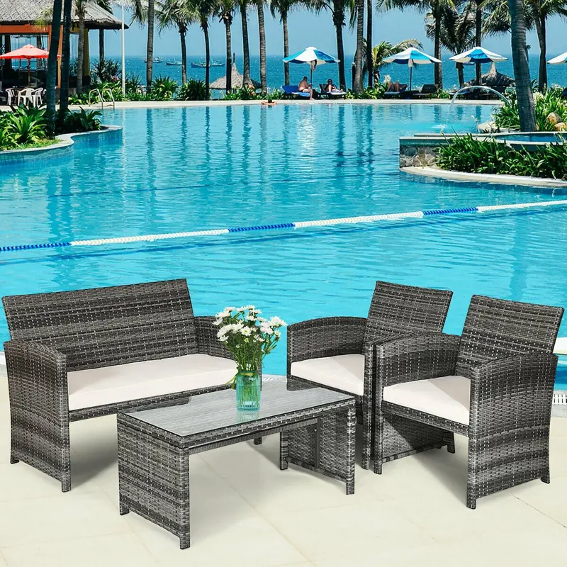 Goplus 4-teiliges Rattan-Möbelset für die Terrasse, Wicker-Rattan-Möbelset