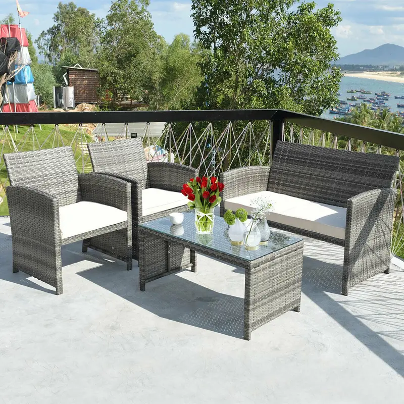 Goplus 4-teiliges Rattan-Möbelset für die Terrasse, Wicker-Rattan-Möbelset