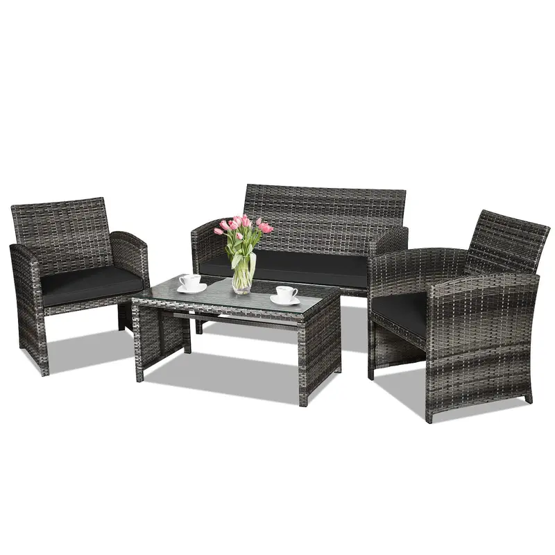 Goplus 4-teiliges Rattan-Möbelset für die Terrasse, Wicker-Rattan-Möbelset