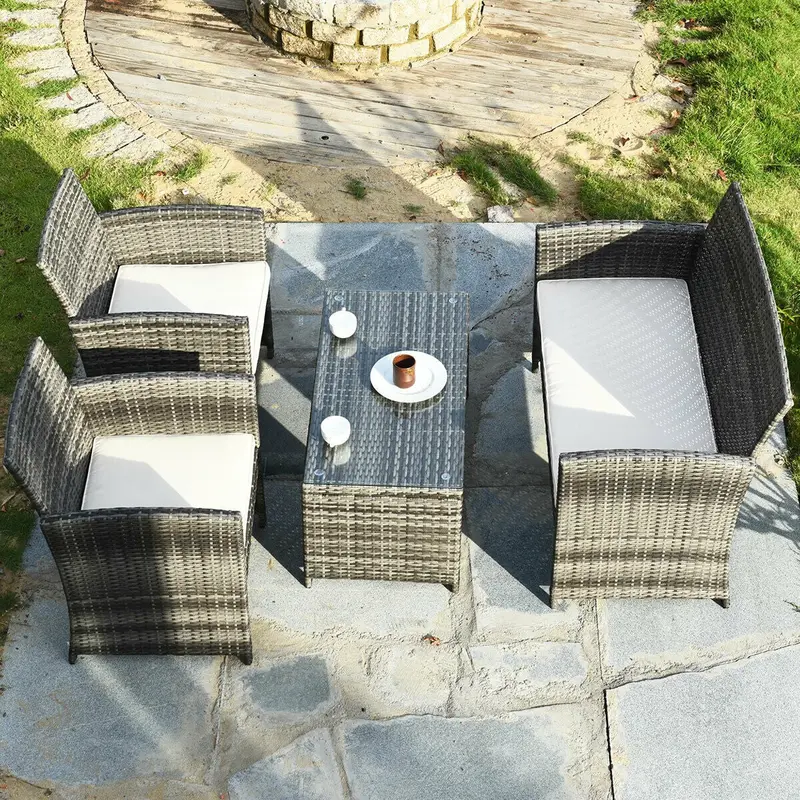 Goplus 4-teiliges Rattan-Möbelset für die Terrasse, Wicker-Rattan-Möbelset