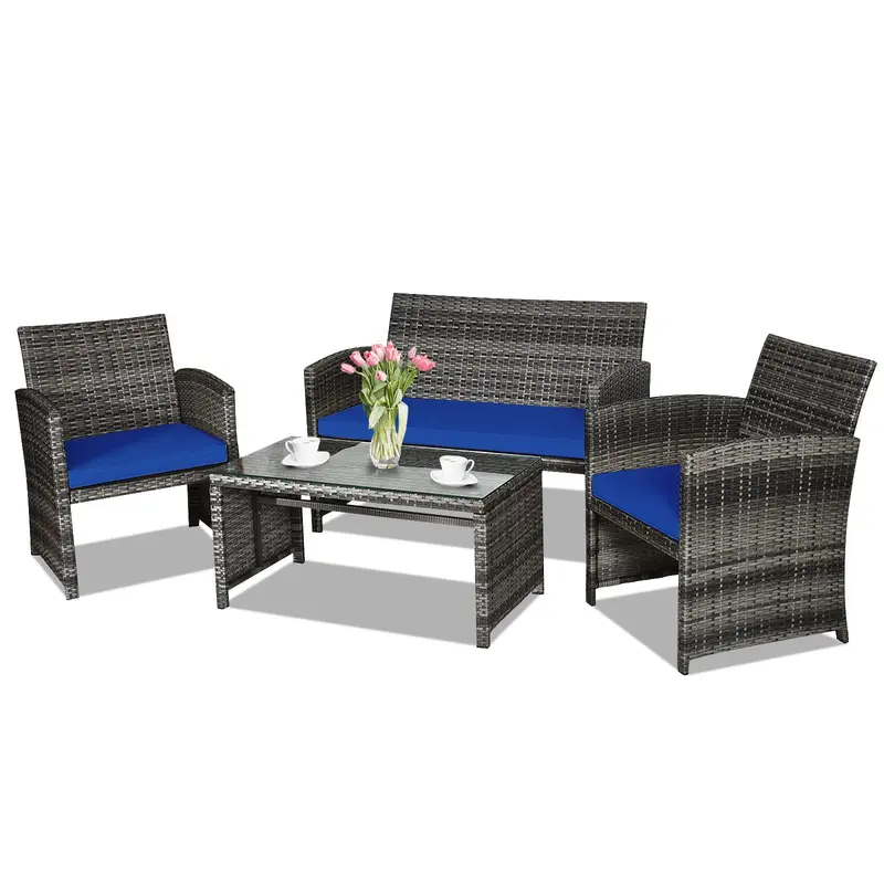 Goplus 4-teiliges Rattan-Möbelset für die Terrasse, Wicker-Rattan-Möbelset