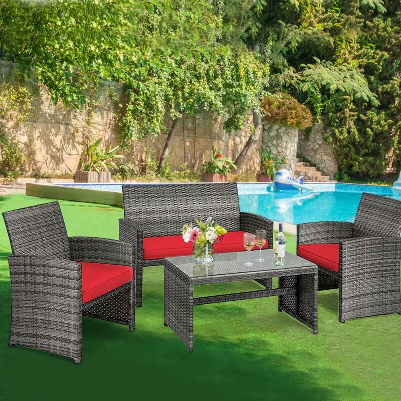 Goplus 4-teiliges Rattan-Möbelset für die Terrasse, Wicker-Rattan-Möbelset