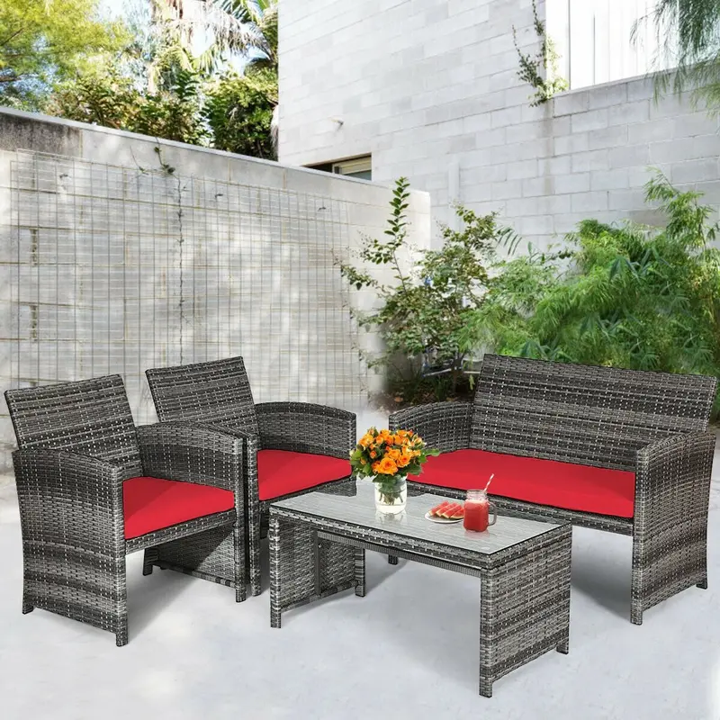 Goplus 4-teiliges Rattan-Möbelset für die Terrasse, Wicker-Rattan-Möbelset