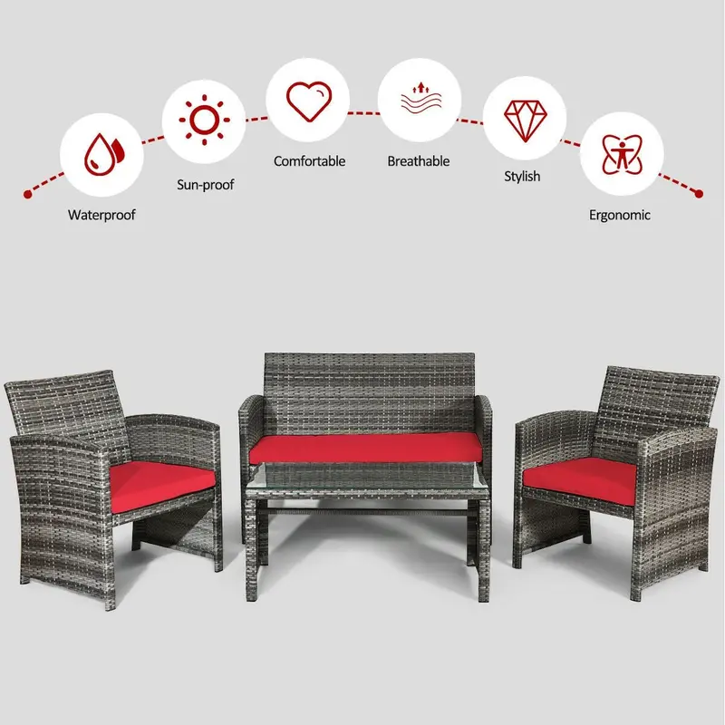 Goplus 4-teiliges Rattan-Möbelset für die Terrasse, Wicker-Rattan-Möbelset