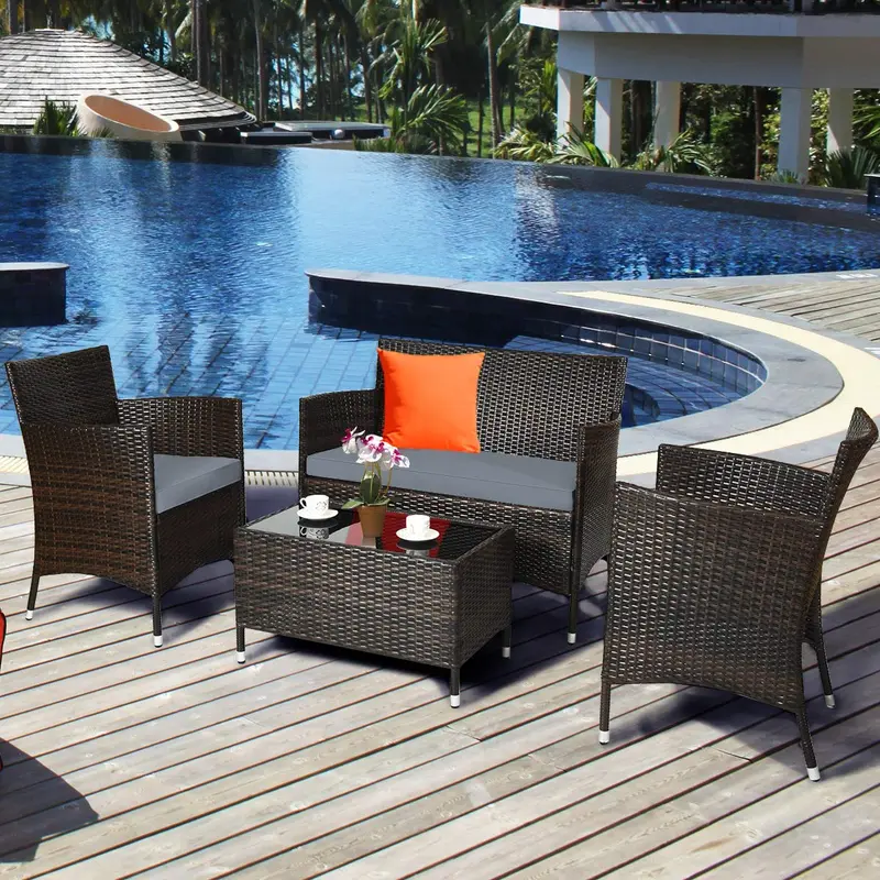 Goplus 4-teiliges Rattan-Patio-Set 2