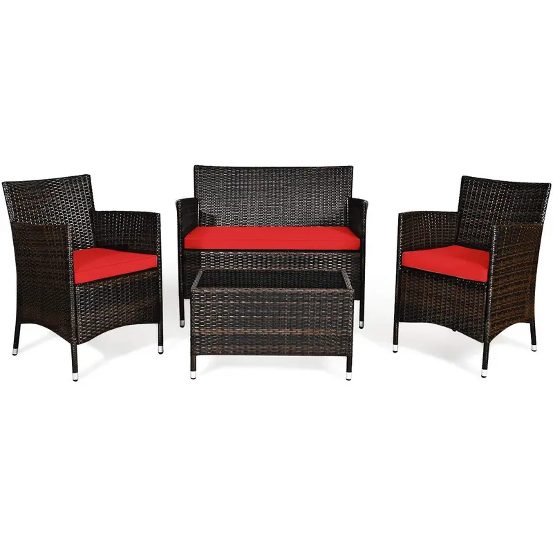 Goplus 4-teiliges Rattan-Patio-Set