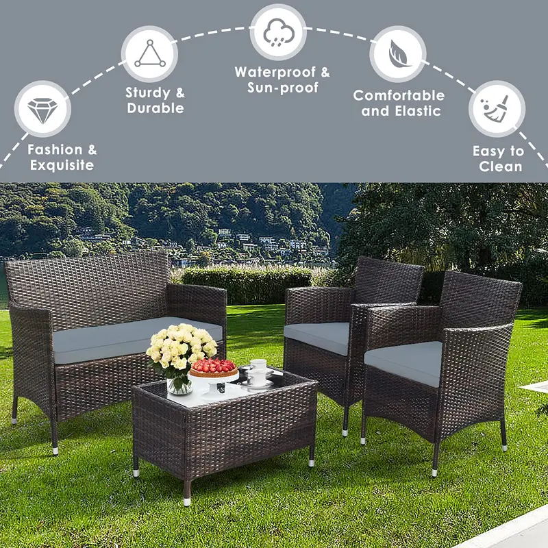 Goplus 4-teiliges Rattan-Patio-Set