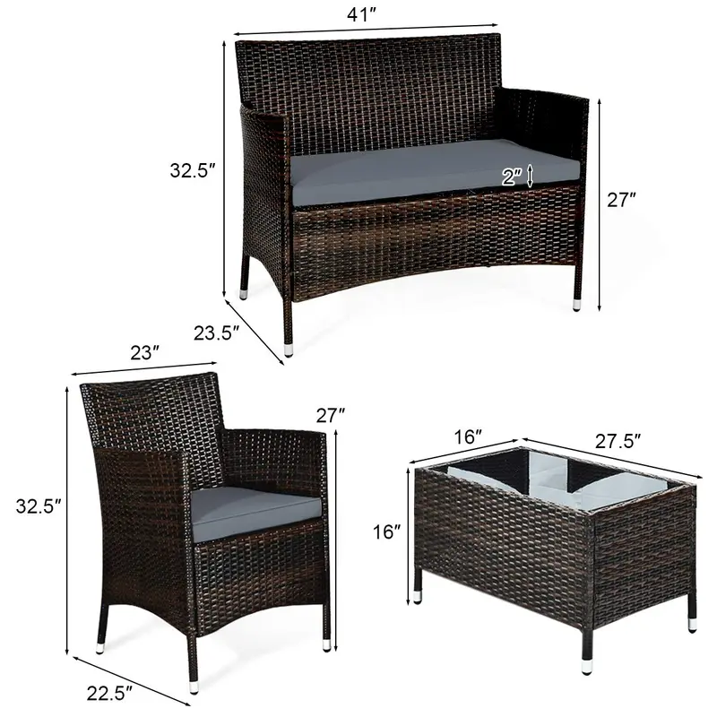 Goplus 4-teiliges Rattan-Patio-Set
