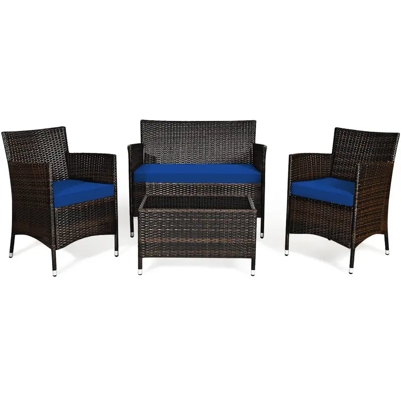 Goplus 4-teiliges Rattan-Patio-Set