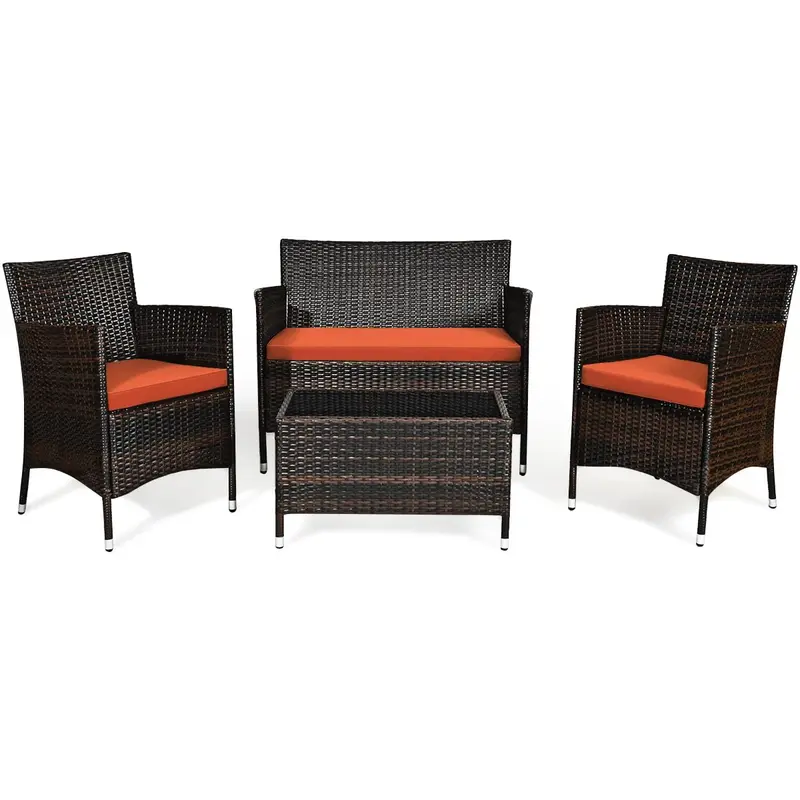 Goplus 4-teiliges Rattan-Patio-Set