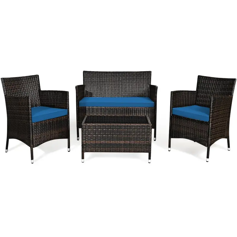 Goplus 4-teiliges Rattan-Patio-Set