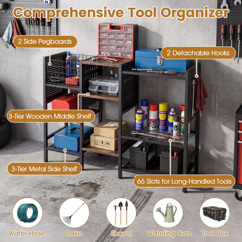 Goplus 40" breiter 3-Ebenen-Gartengeräte-Organizer mit Holzregalen