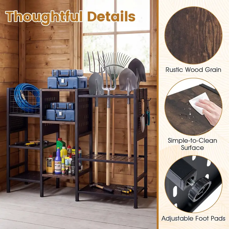 Goplus 40" breiter 3-Ebenen-Gartengeräte-Organizer mit Holzregalen