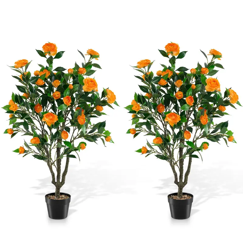 GoPlus 40" künstlicher Kamelienbaum, künstliche Kamelie im zementgefüllten Topf (1/2 Packung) 2