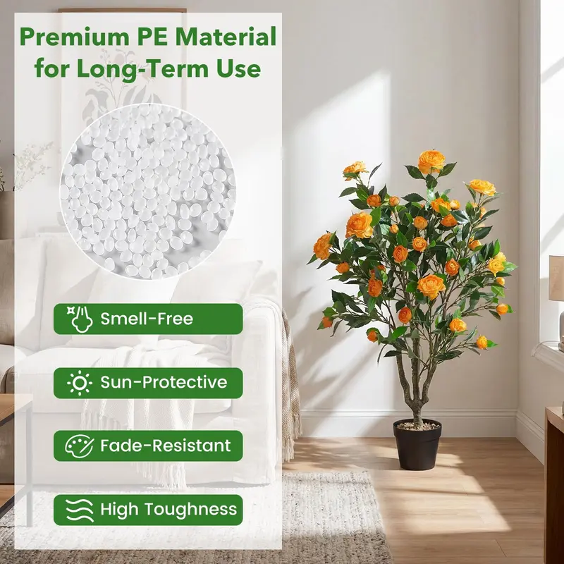 GoPlus 40" künstlicher Kamelienbaum, künstliche Kamelie im zementgefüllten Topf (1/2 Packung)