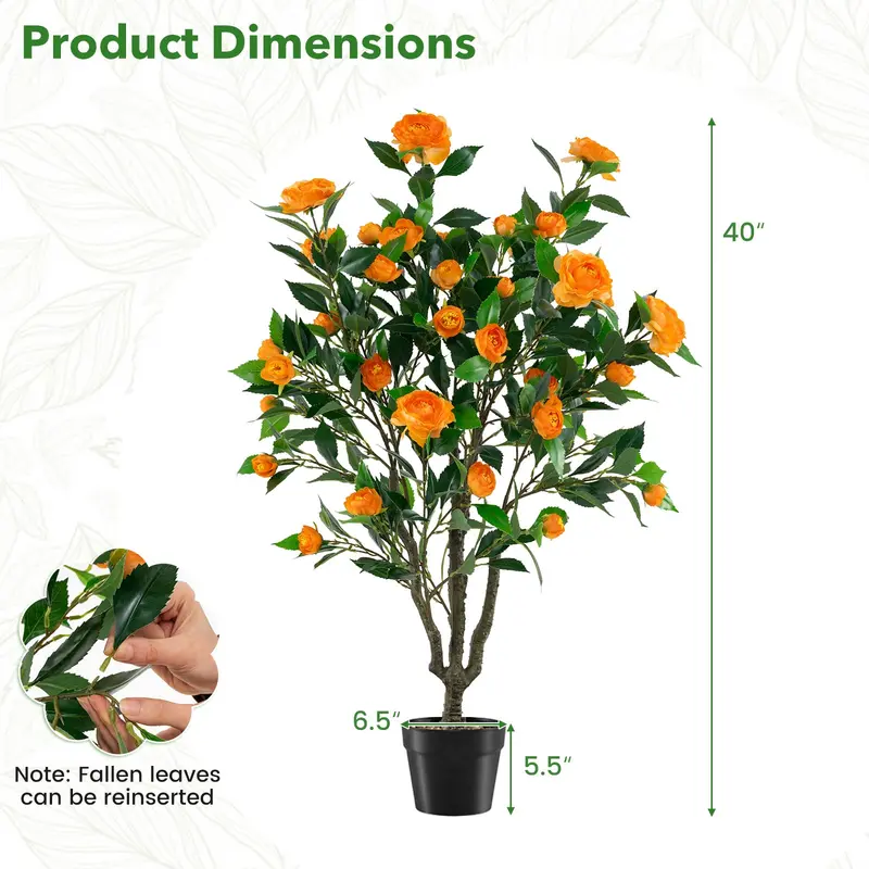 GoPlus 40" künstlicher Kamelienbaum, künstliche Kamelie im zementgefüllten Topf (1/2 Packung)