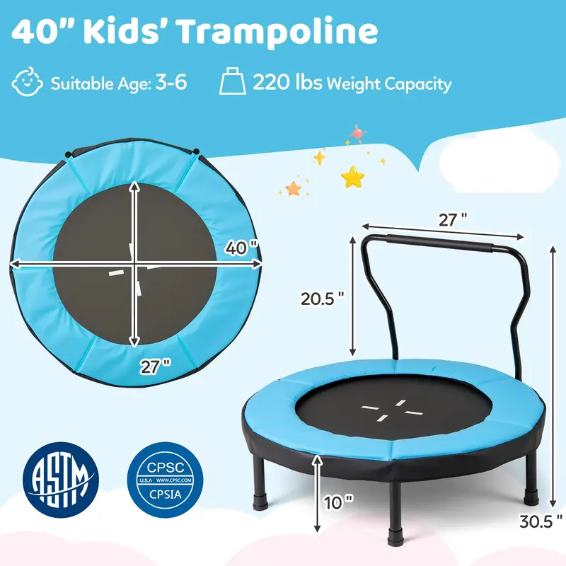 Goplus 40"-Trampolin mit Schaumstoff-Griffstange und Sicherheitspolster