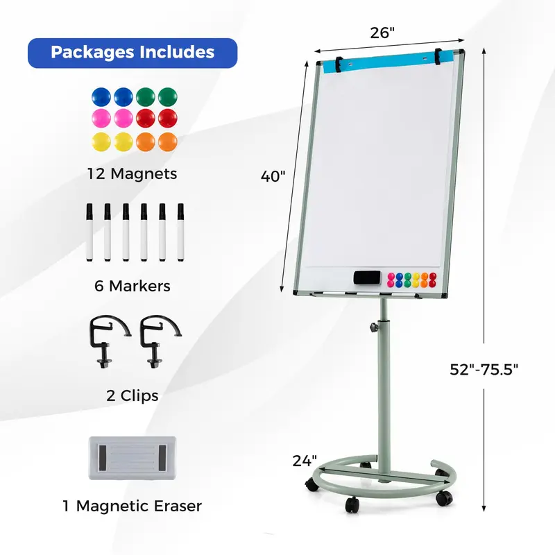 Goplus 40" x 26" höhenverstellbare Trockenlöschtafel auf Rollen mit runder, stabiler Standfußkonstruktion