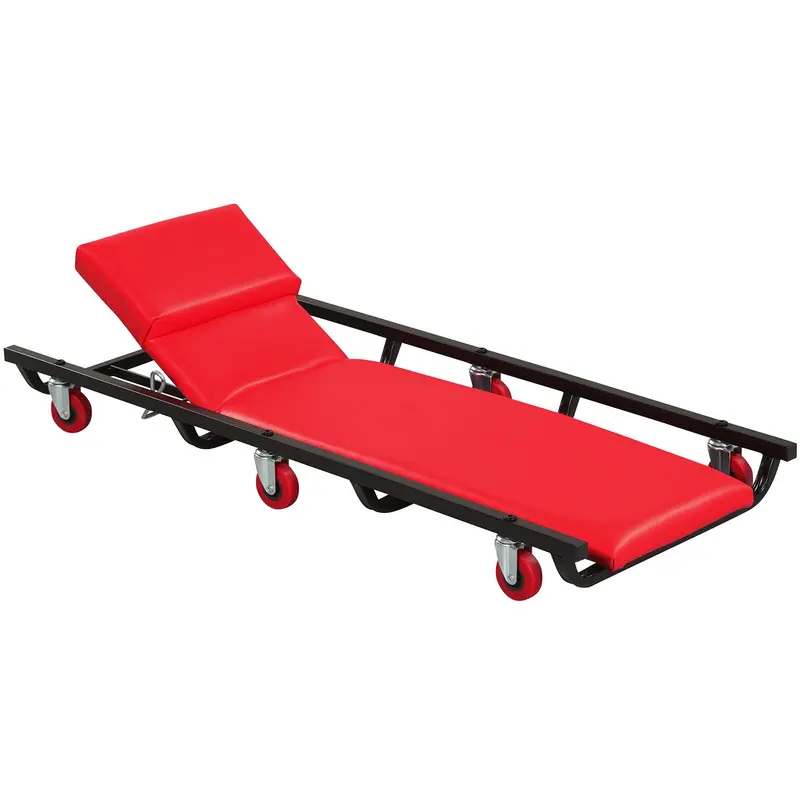 GoPlus 40-Zoll gepolsterter rollender Mechanikerhocker mit verstellbarer Rückenlehne und Kopfstütze