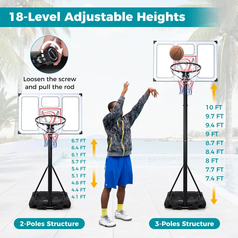 Goplus 4,1–10 ft verstellbarer Basketballkorb für den Außenbereich mit bruchsicherer PC-Rückwand 2