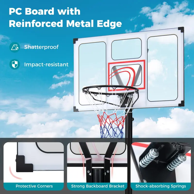 Goplus 4,1–10 ft verstellbarer Basketballkorb für den Außenbereich mit bruchsicherer PC-Rückwand