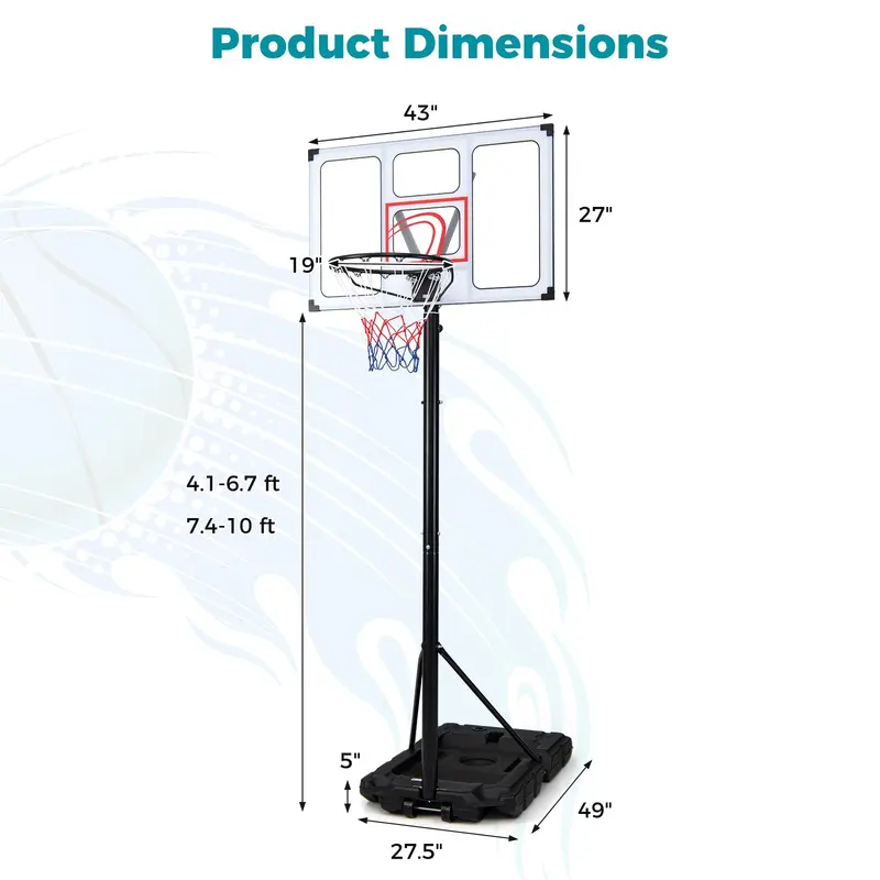Goplus 4,1–10 ft verstellbarer Basketballkorb für den Außenbereich mit bruchsicherer PC-Rückwand