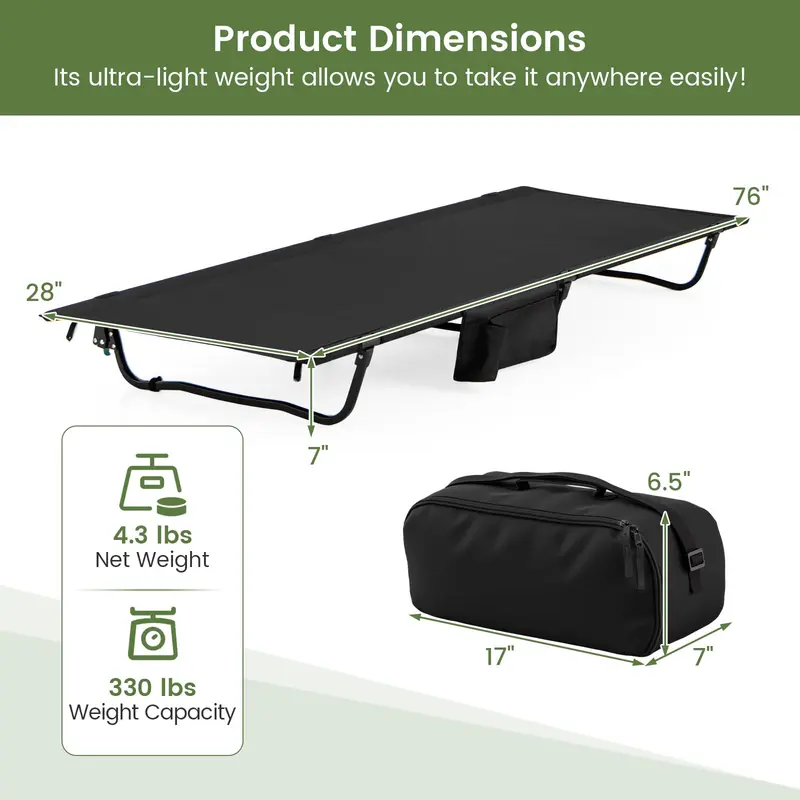Goplus 4,3 lbs ultraleichtes faltbares Campingbett mit Tragkraft bis 150 kg