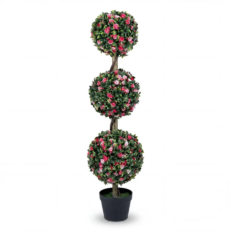 GoPlus 43,5" künstliche Blütenpflanze mit Topf – dreikugelige Rosen-Topiary (1/2 Packung)