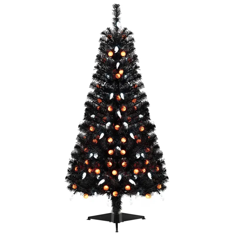 GoPlus 4,5-Fuß-Halloweenbaum mit Vorinstallierter Beleuchtung, 6 Lichtmodi und synchroner gruseliger Musik