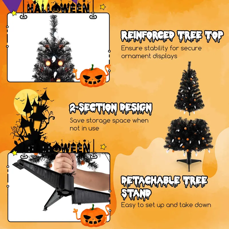GoPlus 4,5-Fuß-Halloweenbaum mit Vorinstallierter Beleuchtung, 6 Lichtmodi und synchroner gruseliger Musik