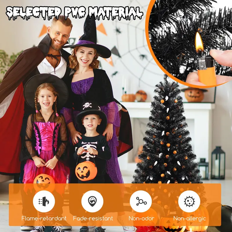 GoPlus 4,5-Fuß-Halloweenbaum mit Vorinstallierter Beleuchtung, 6 Lichtmodi und synchroner gruseliger Musik