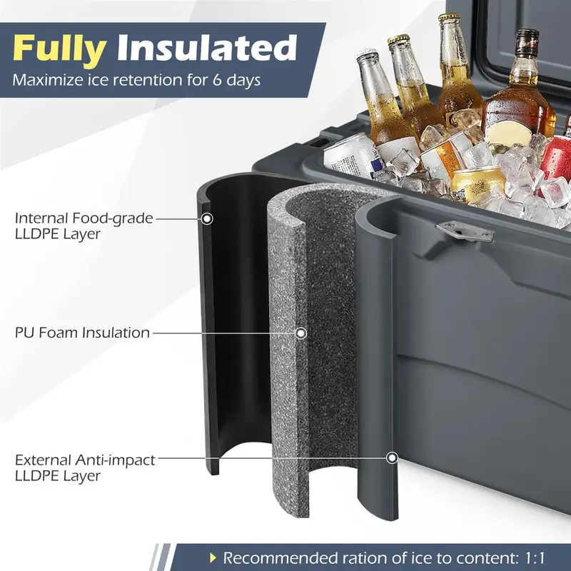 Goplus 45-Quart-Hartkühlbox mit tragbaren Griffen und Getränkehaltern für Camping, Angeln und Strand