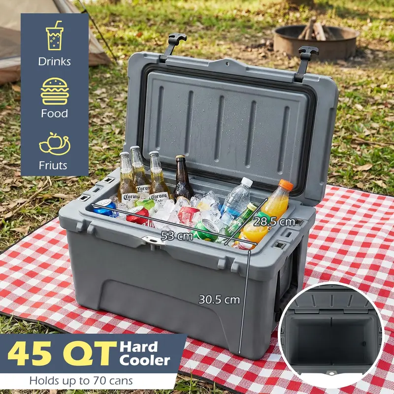 Goplus 45-Quart-Hartkühlbox mit tragbaren Griffen und Getränkehaltern für Camping, Angeln und Strand