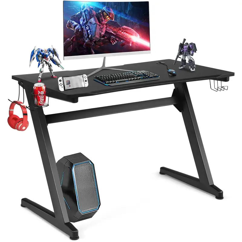 GoPlus 45,5-Zoll-Gaming-Schreibtisch, Rennstil-Schreibtisch mit Kohlefaser-Oberfläche und integrierter Mausmatte