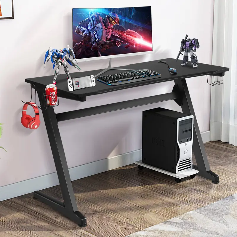GoPlus 45,5-Zoll-Gaming-Schreibtisch, Rennstil-Schreibtisch mit Kohlefaser-Oberfläche und integrierter Mausmatte 2