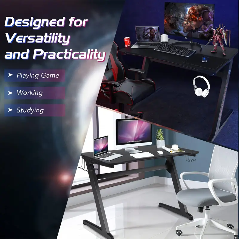 GoPlus 45,5-Zoll-Gaming-Schreibtisch, Rennstil-Schreibtisch mit Kohlefaser-Oberfläche und integrierter Mausmatte