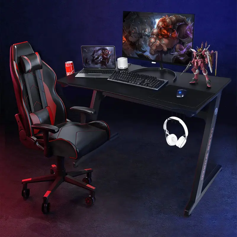 GoPlus 45,5-Zoll-Gaming-Schreibtisch, Rennstil-Schreibtisch mit Kohlefaser-Oberfläche und integrierter Mausmatte