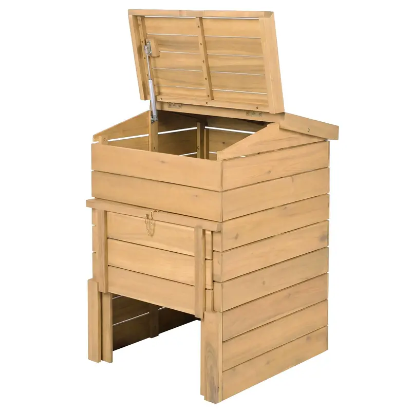 GoPlus 48-Gallonen-Kompostbehälter aus massivem Holz mit verriegelbarer Schiebetür und klappbarem Deckel