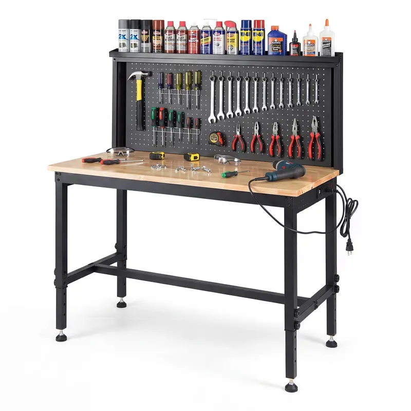 Goplus 48" Heavy-Duty-Arbeitstisch mit AC-/USB-Anschlüssen und Lochwand
