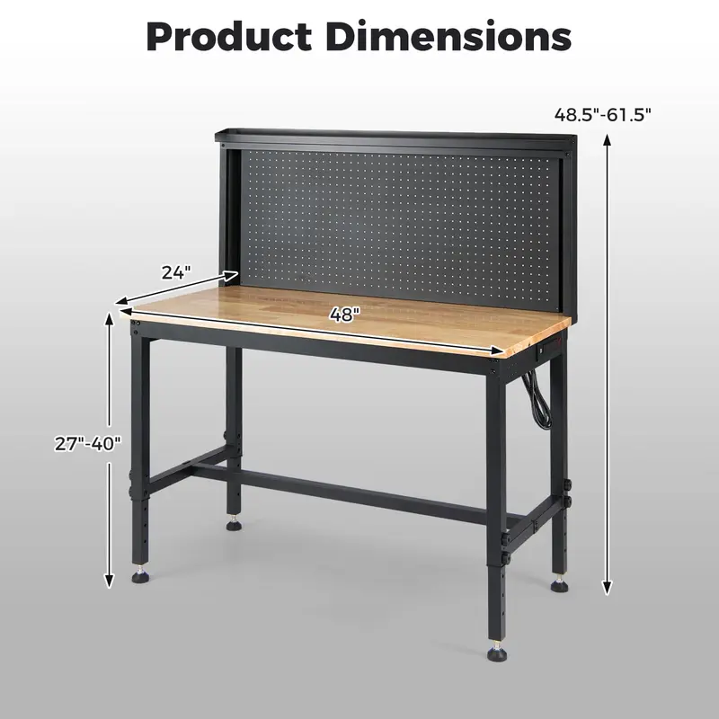 Goplus 48" Heavy-Duty-Arbeitstisch mit AC-/USB-Anschlüssen und Lochwand