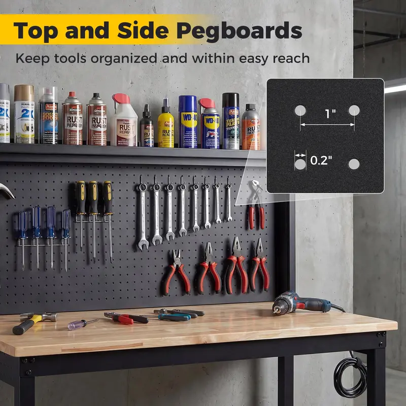 Goplus 48" Heavy-Duty-Arbeitstisch mit AC-/USB-Anschlüssen und Lochwand