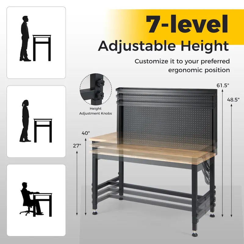 Goplus 48" Heavy-Duty-Arbeitstisch mit AC-/USB-Anschlüssen und Lochwand