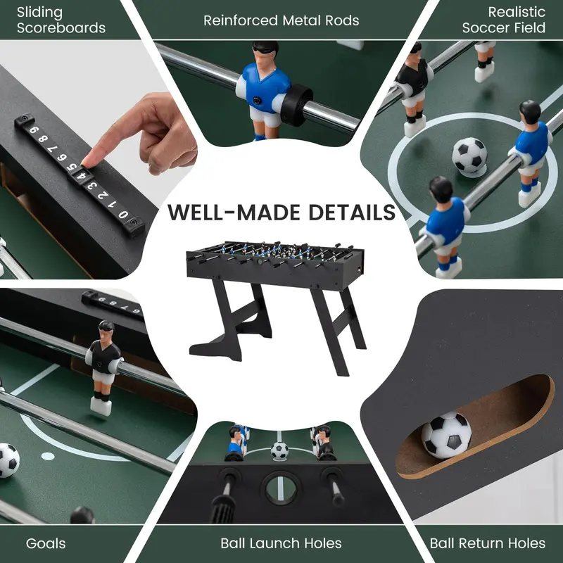 Goplus 48" klappbarer Tischfußball mit voller Wettkampfgröße – Fußballtisch für Erwachsene und gemütliche Familienabende