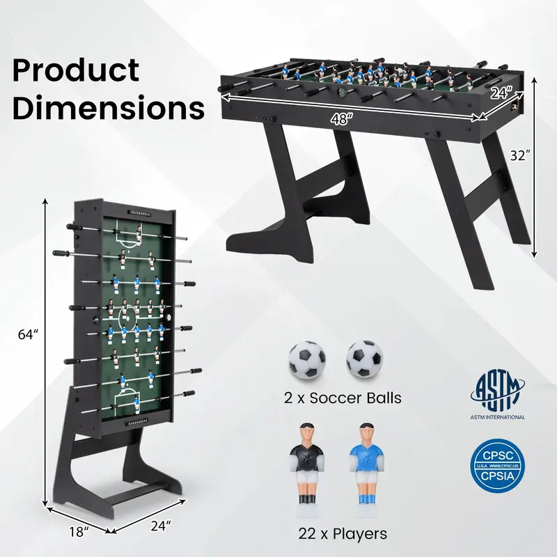 Goplus 48" klappbarer Tischfußball mit voller Wettkampfgröße – Fußballtisch für Erwachsene und gemütliche Familienabende