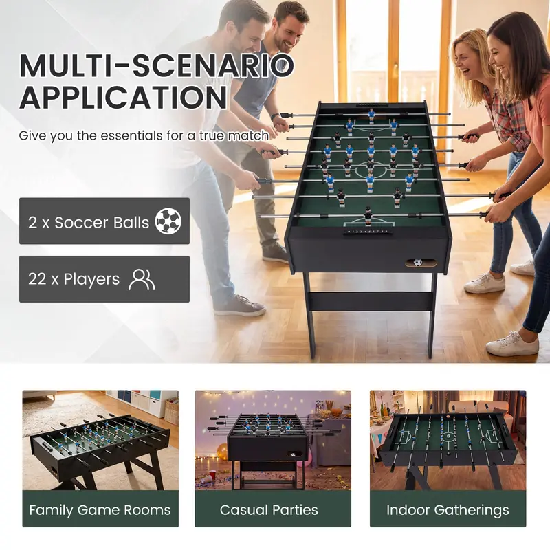 Goplus 48" klappbarer Tischfußball mit voller Wettkampfgröße – Fußballtisch für Erwachsene und gemütliche Familienabende