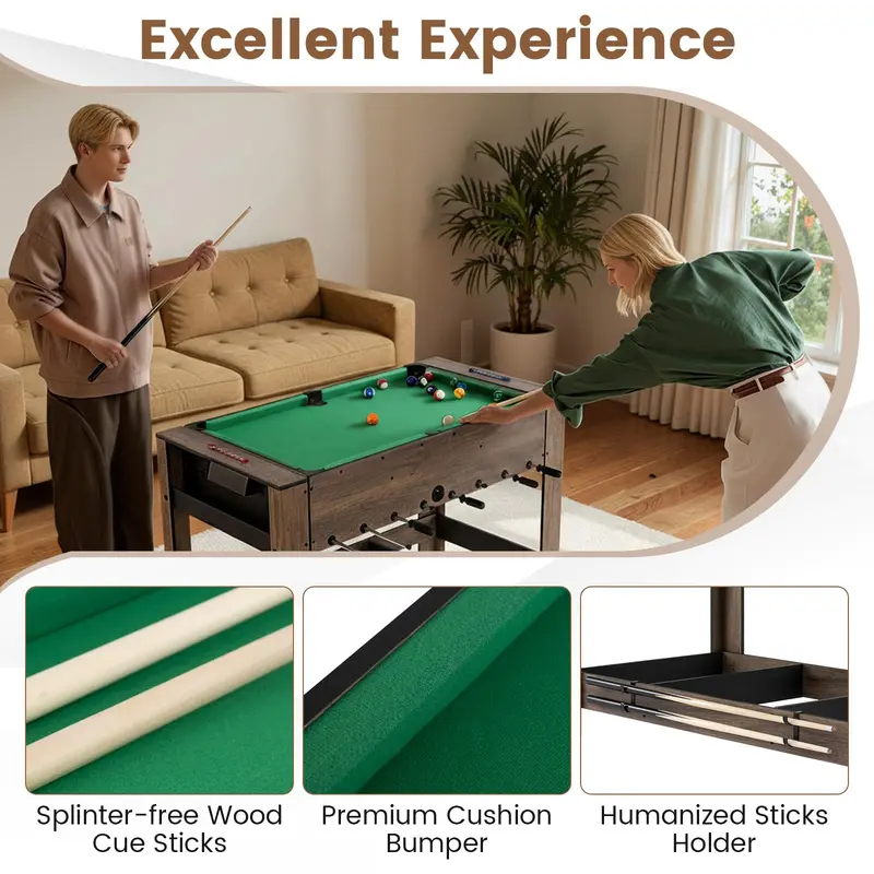 Goplus 48"-Kombinationsspiel-Tisch mit Tischfußball und Billard für Erwachsene