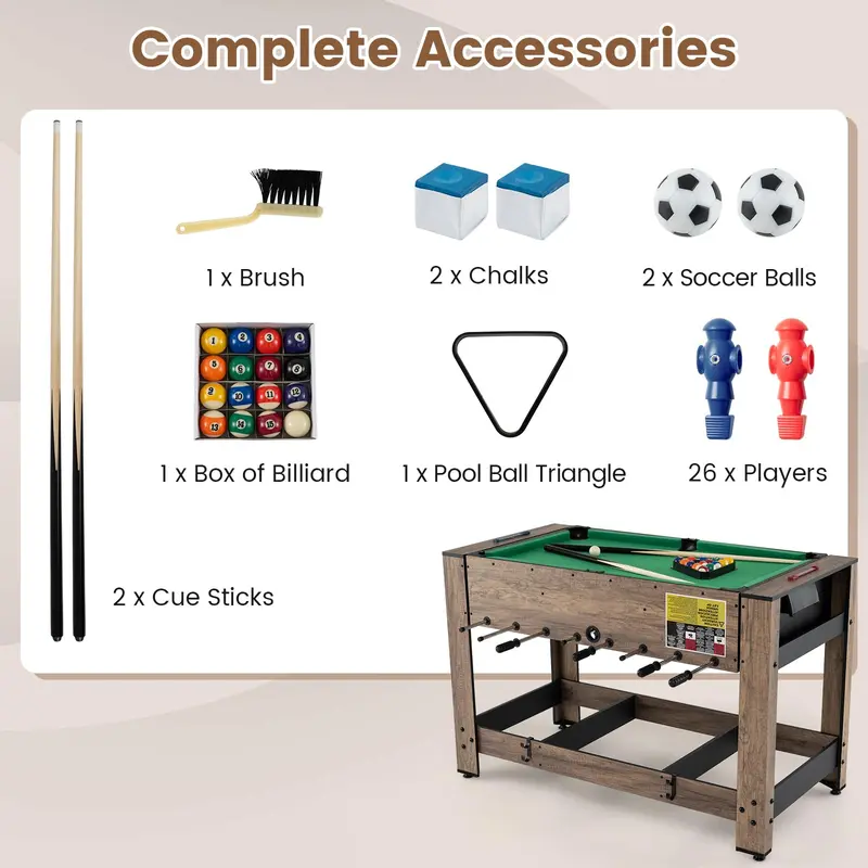 Goplus 48"-Kombinationsspiel-Tisch mit Tischfußball und Billard für Erwachsene